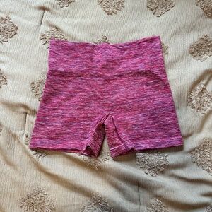 Red high-waisted knit biker shorts